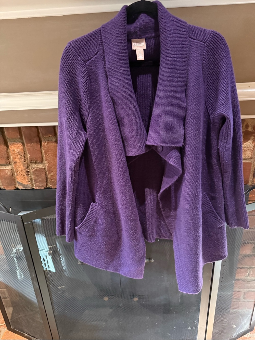 Chico’s Purple Draped Shawl Collar Open Front Cardigan Sweater - Size 1 / Medium